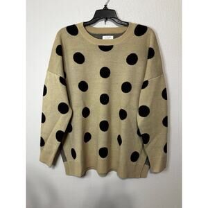 MUD PIE Tan and Black Polka Dot Oversized Sweater Size S